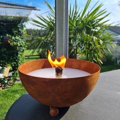 Schwabenfire Outdoor Kerze in Edelrost Schale mit Dauerdocht Wachsfresser