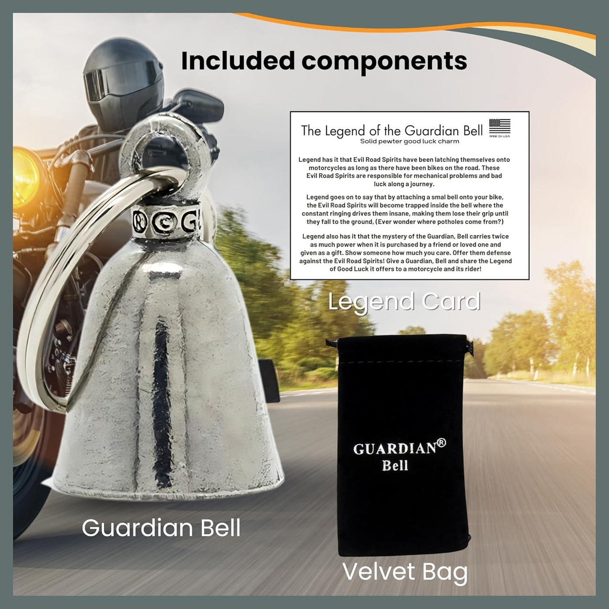 Motorrad Schlüsselanhänger Guardian Viel-Glück-Glocke Angel Spruch