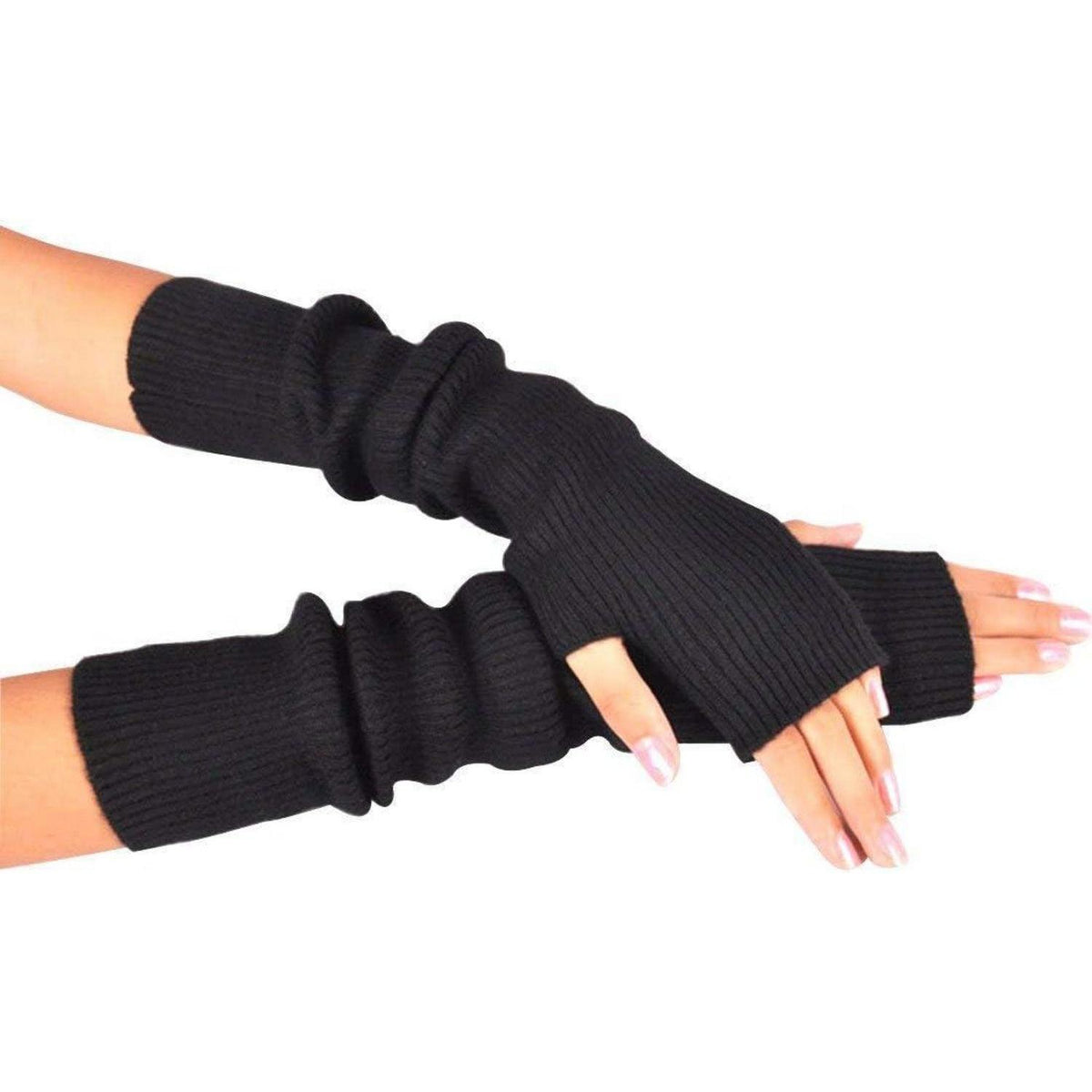 Lange Damen Winterhandschuhe mit Daumenloch – Schwarz