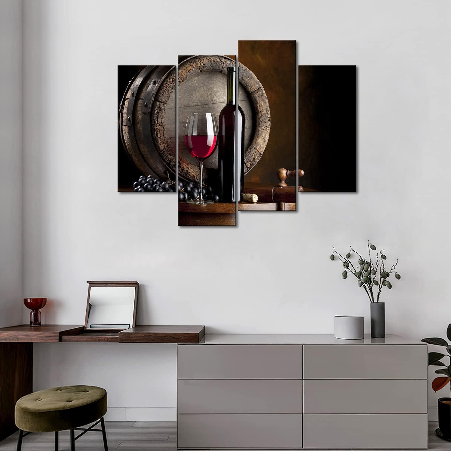 Wein Obst Küche Wandbilder Wohnzimmer Deko 4-Teilig Leinwand