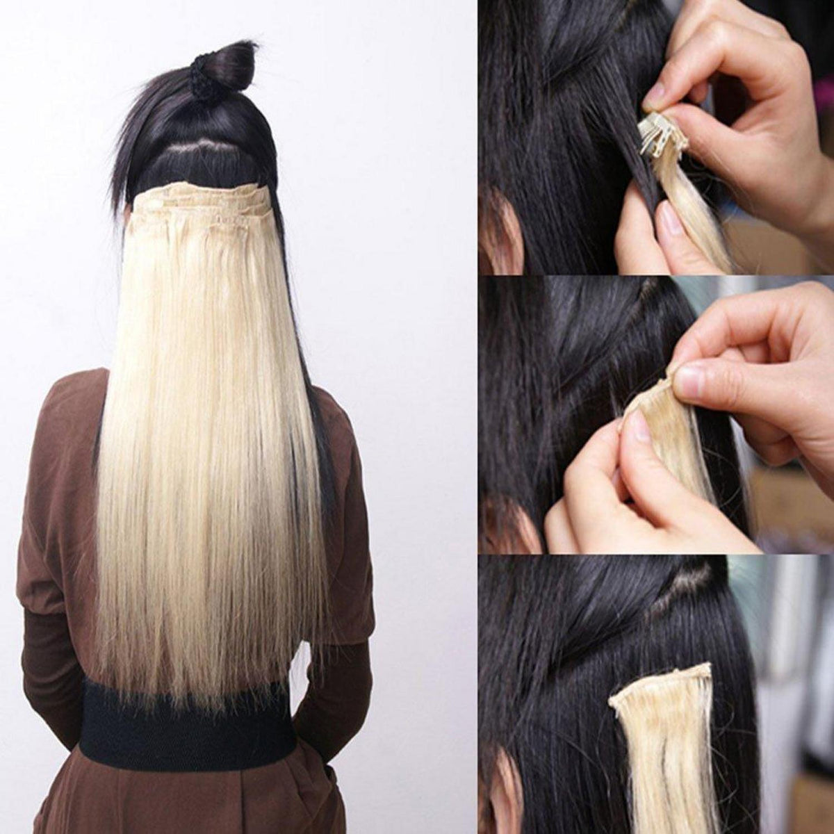 Clip In Haarverlängerung Glatt, Gebleichtes Blond, 58cm