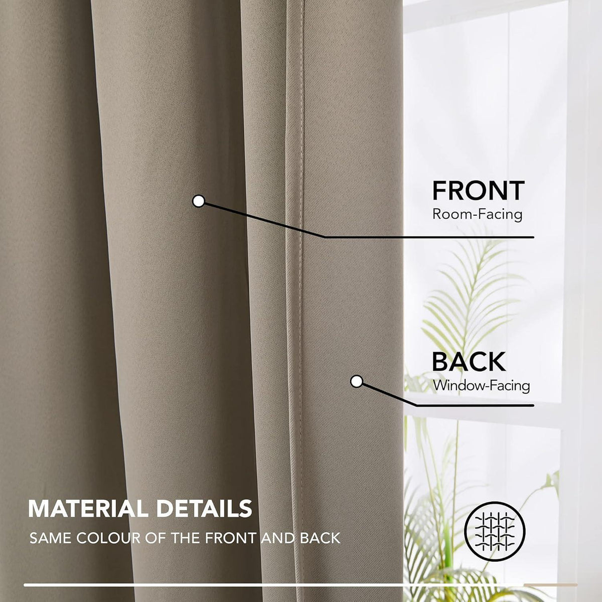 Blickdichte Verdunkelungsvorhänge Taupe – 2er Set, 229x229cm