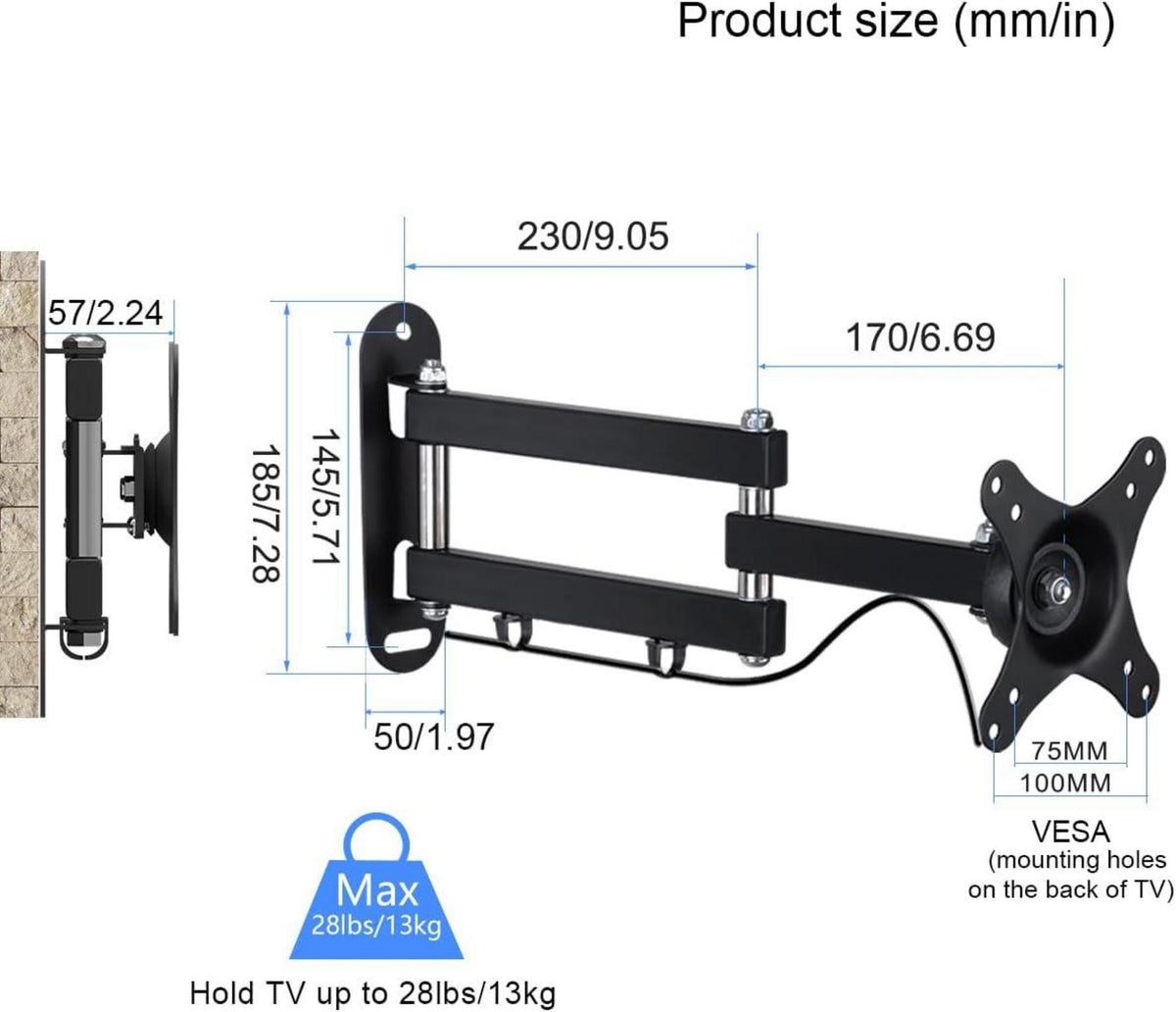 Suptek TV Wandhalterung Schwenkbar Neigbar 15-32 Zoll VESA 100x100mm 13Kg