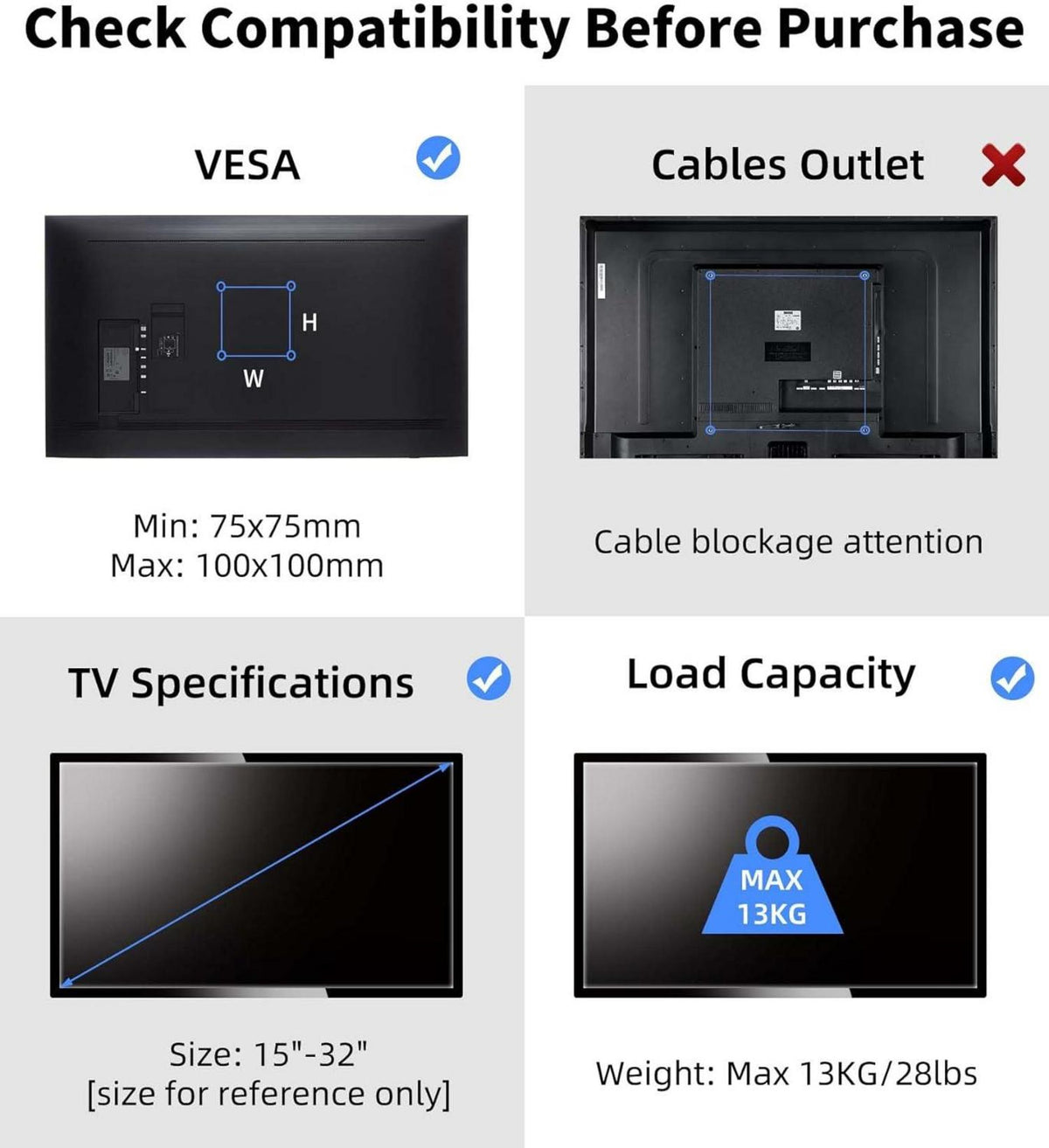 TV Wandhalterung schwenkbar neigbar drehbar für 15-32 Zoll