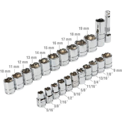 Steckschlüsselsatz 3/8" mit Umschaltknarre, metrisch & zoll, 24-teilig