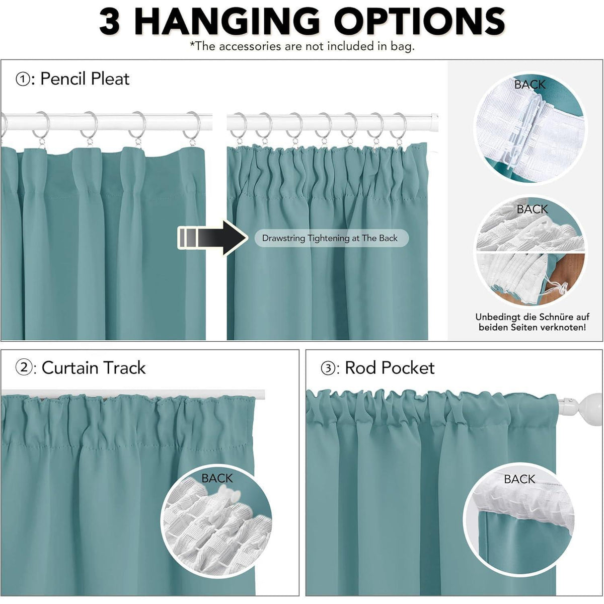 Verdunkelungsvorhänge Himmelblau 2er Set – Thermogardine 229x229cm