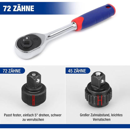 Steckschlüsselsatz 14tlg (4-13mm) mit 72 Zähne Umschaltknarre