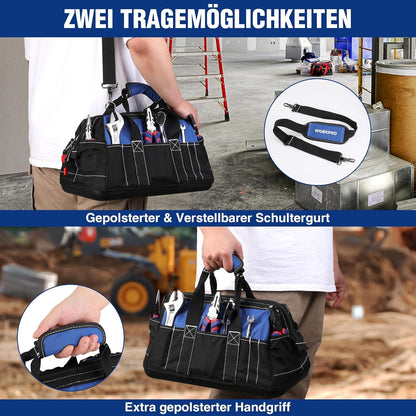 Werkzeugtasche Elektriker Wasserdicht 40cm 600D Polyester Schwarz/Blau