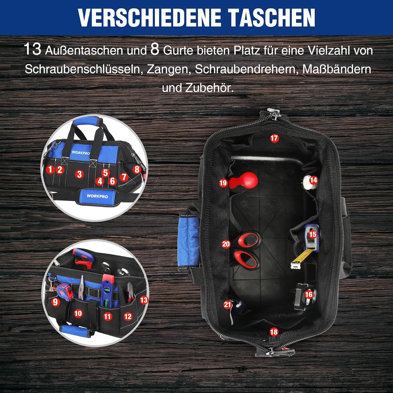 Werkzeugtasche Elektriker 40CM wasserdicht 600D Polyester Schwarz Blau