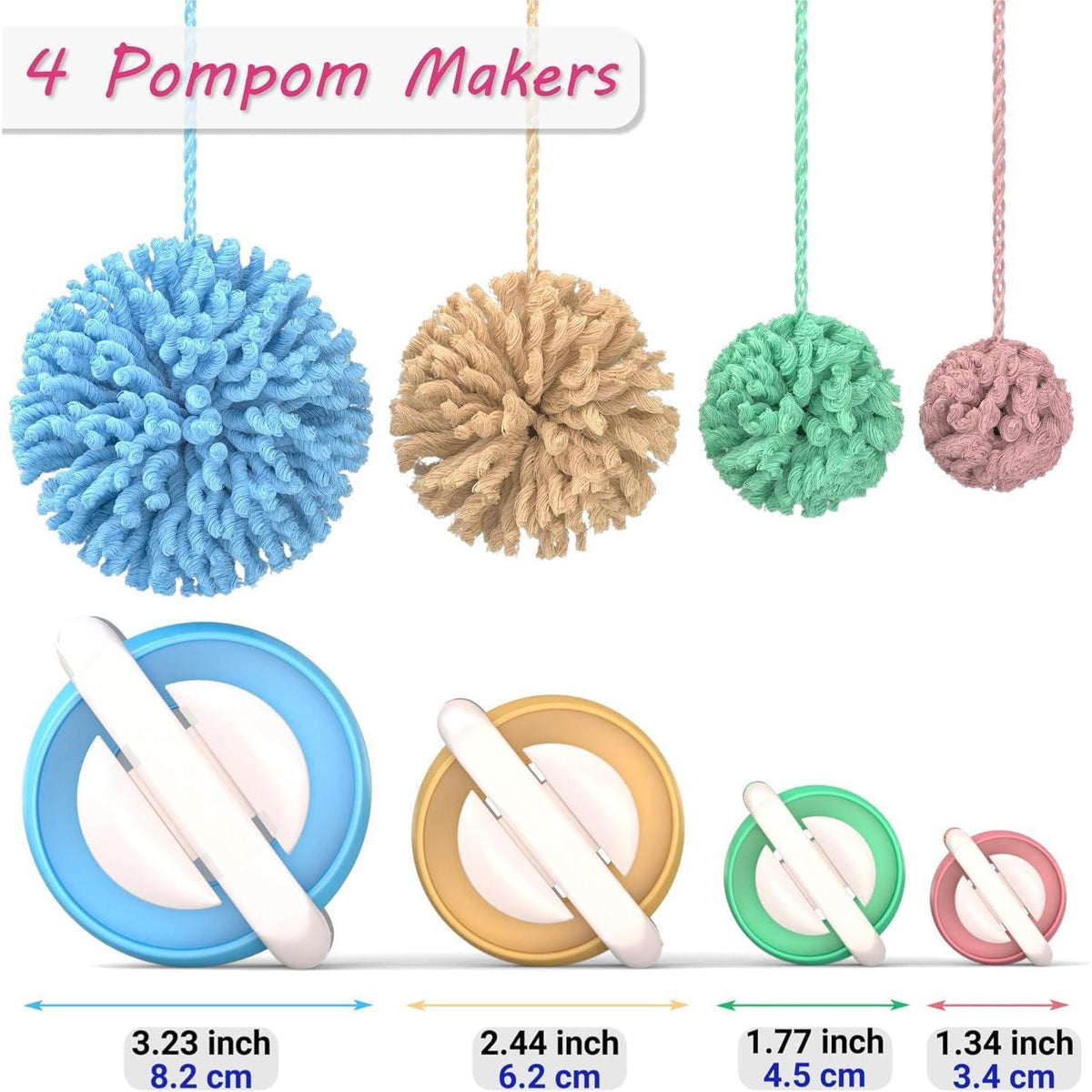 Strickring Set mit 4 Größen, Häkelnadel & Bommel-Maker