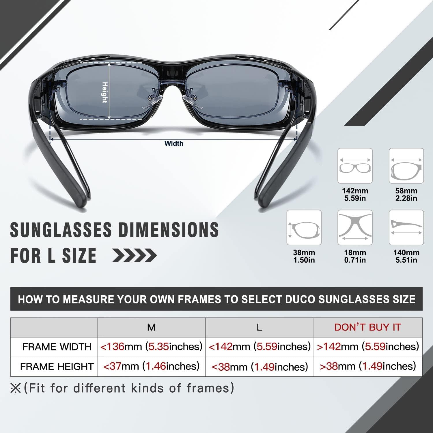 DUCO Polarisierte Sonnenbrille Überbrille UV400 Schutz Schwarz L - Damen Herren