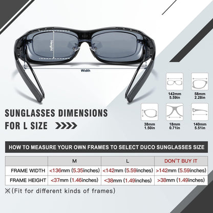 DUCO Polarisierte Sonnenbrille Überbrille UV400 Schutz Schwarz L - Damen Herren