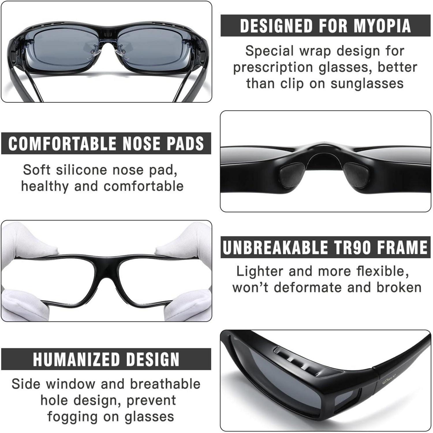 Polarisierte Sonnenbrille für Brillenträger UV400 Schutz Wrap-Around Schwarz