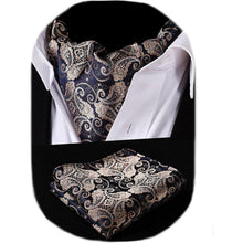 Herren Ascot Krawattenschal & Einstecktuch Set Gold/Marineblau