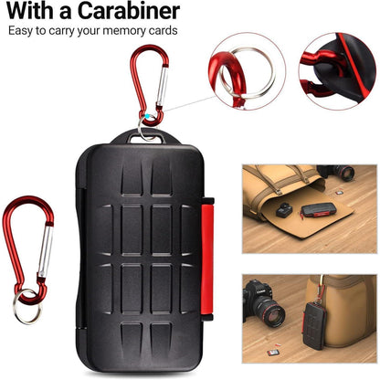 SD Karten Aufbewahrungsbox wasserdicht für 12 Karten mit Karabiner