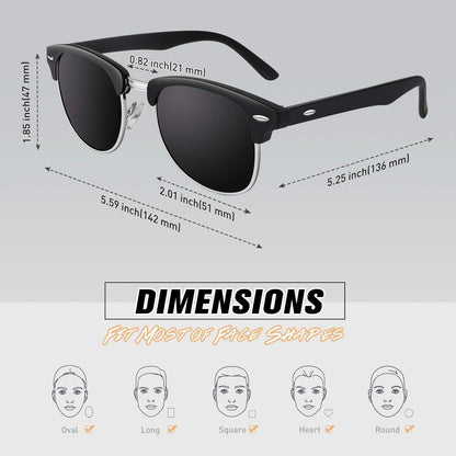 Vintage Retro Sonnenbrille Browline-Style Halbrahmen Schwarz-grau 51