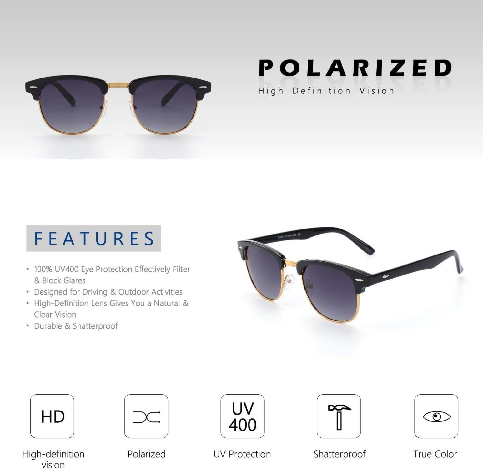 CGID Retro Vintage Sonnenbrille Halbrahmen Polarisiert UV400