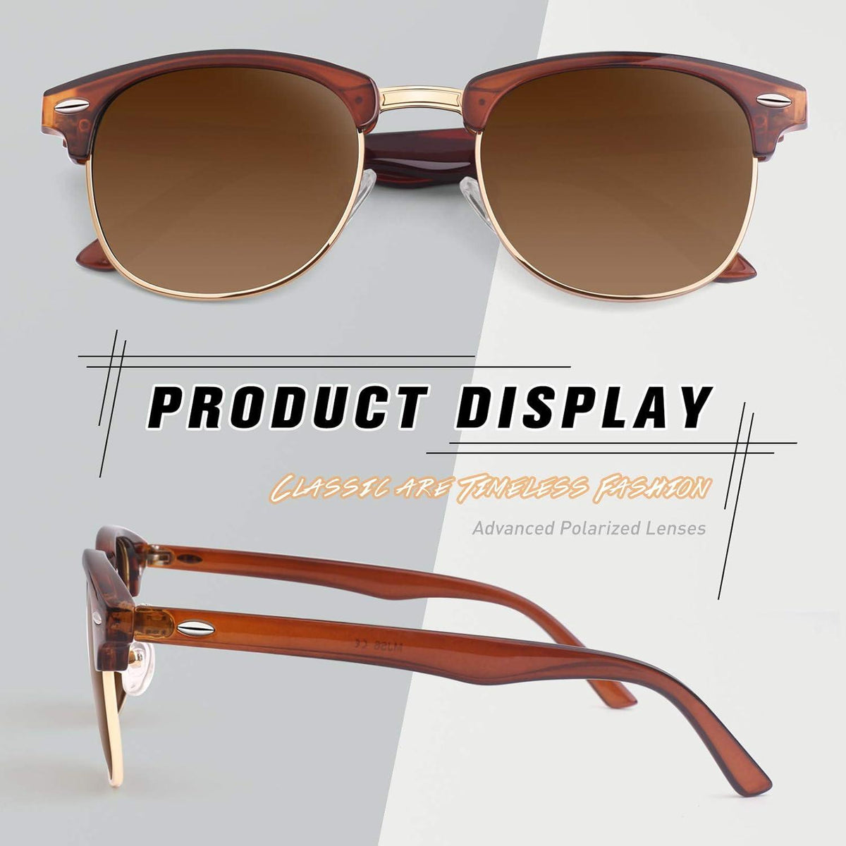 Polarisierte Retro Sonnenbrille UV400 Schutz Halbrahmen Vintage