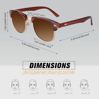 Sonnenbrille Polarisiert Vintage Retro UV400 Halbrahmen Herren Damen