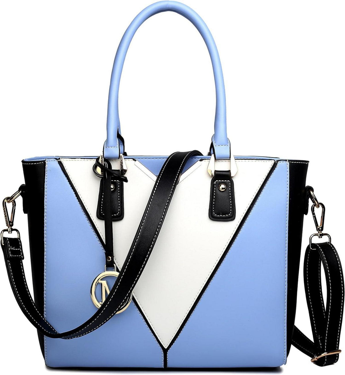Miss Lulu Schultertasche Damen V-Design Blau Ledertasche