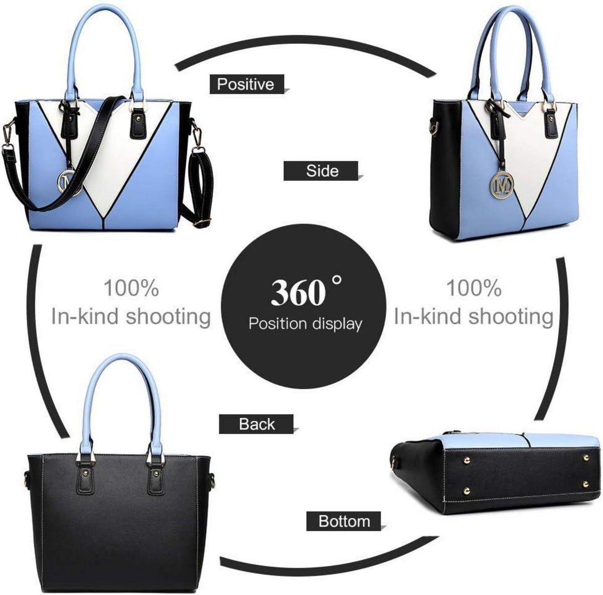 Miss Lulu Damen Handtasche Schultertasche Shopper V-Design Blau