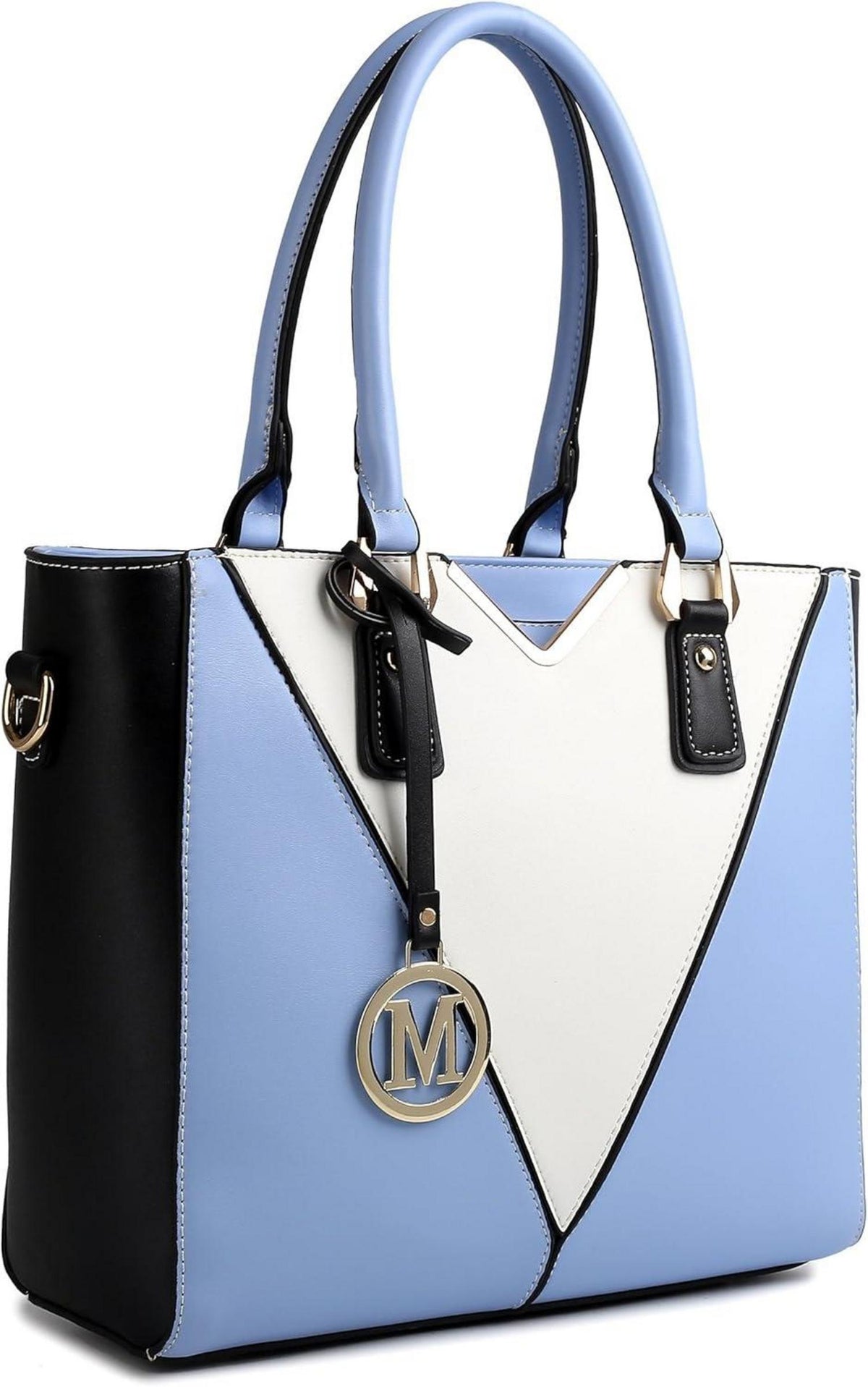 Damen Handtasche V-Design Schultertasche Shopper Blau Ledertasche