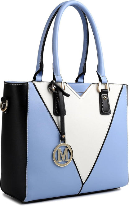 Damen Handtasche V-Design Schultertasche Shopper Blau Ledertasche