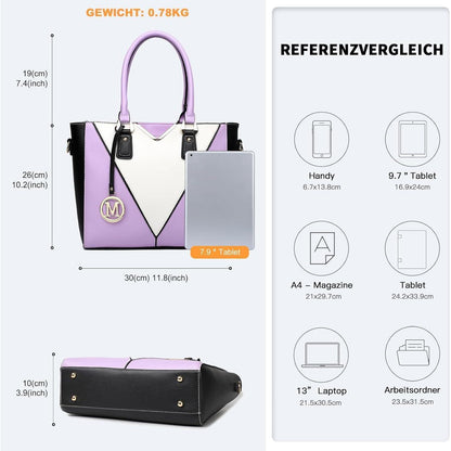 Miss Lulu Damen Handtasche Lila Synthetic Tasche in Lederoptik