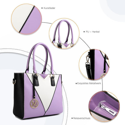 Miss Lulu Damen Handtasche Lila Synthetic Tasche in Lederoptik