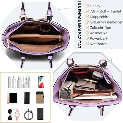 Miss Lulu Damen Handtasche Lila Synthetic Tasche in Lederoptik