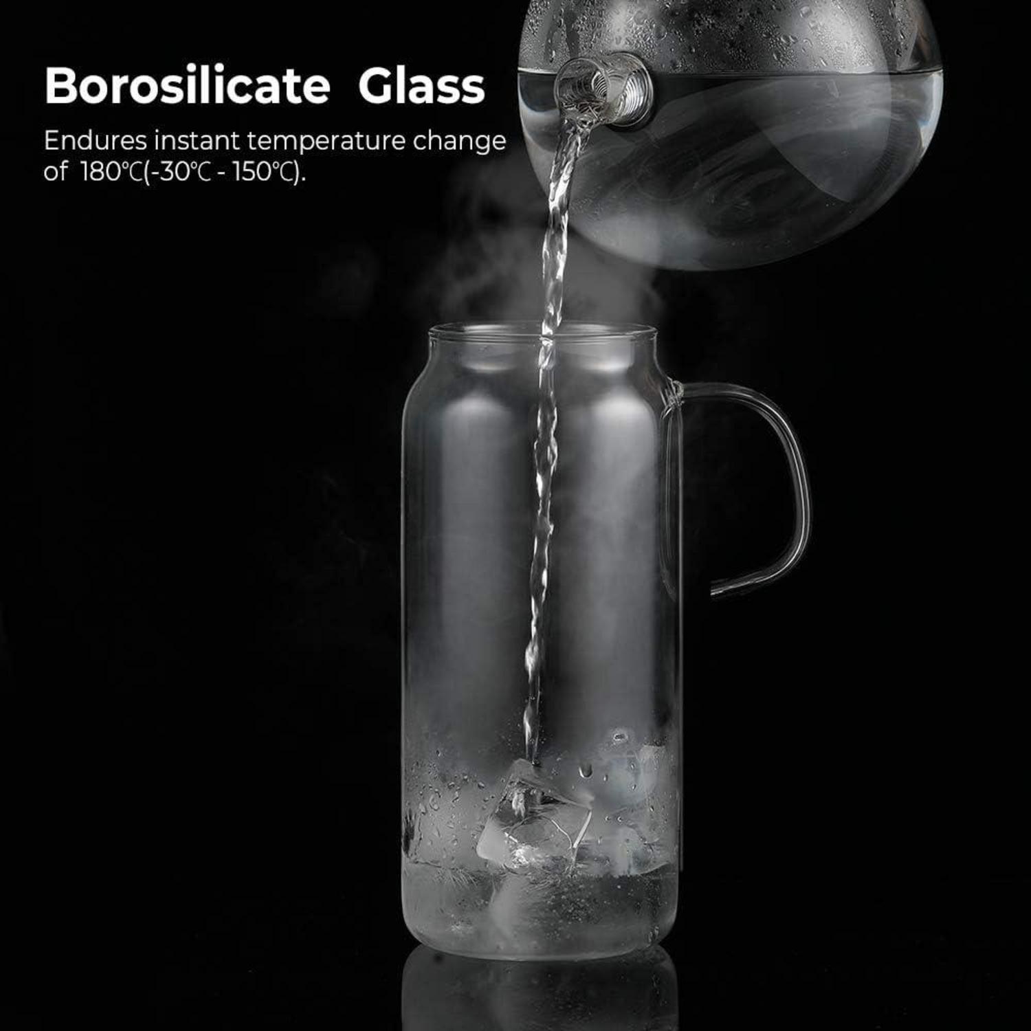 Glaskaraffe 1.5 Liter Wasserkrug mit Edelstahl Deckel