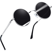 Retro Runde Sonnenbrille Herren Damen Polarisierte UV400 Metallrahmen Silber Schwarz