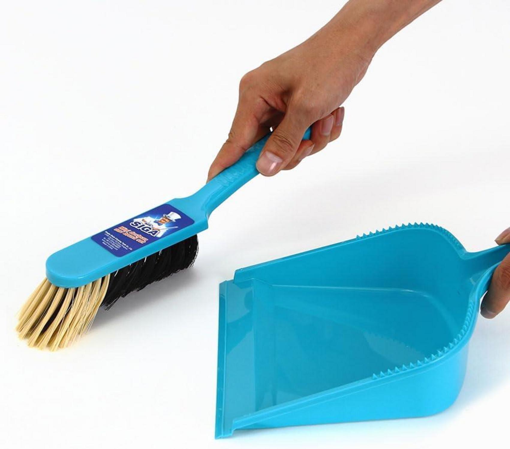 MR.SIGA Kehrgarnitur Selbstschließende Schaufel und Besen, 2er Pack, Blau & Grau