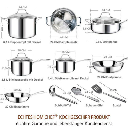 14-teiliges Edelstahl Kochgeschirr Set nickelfrei, 3-lagig