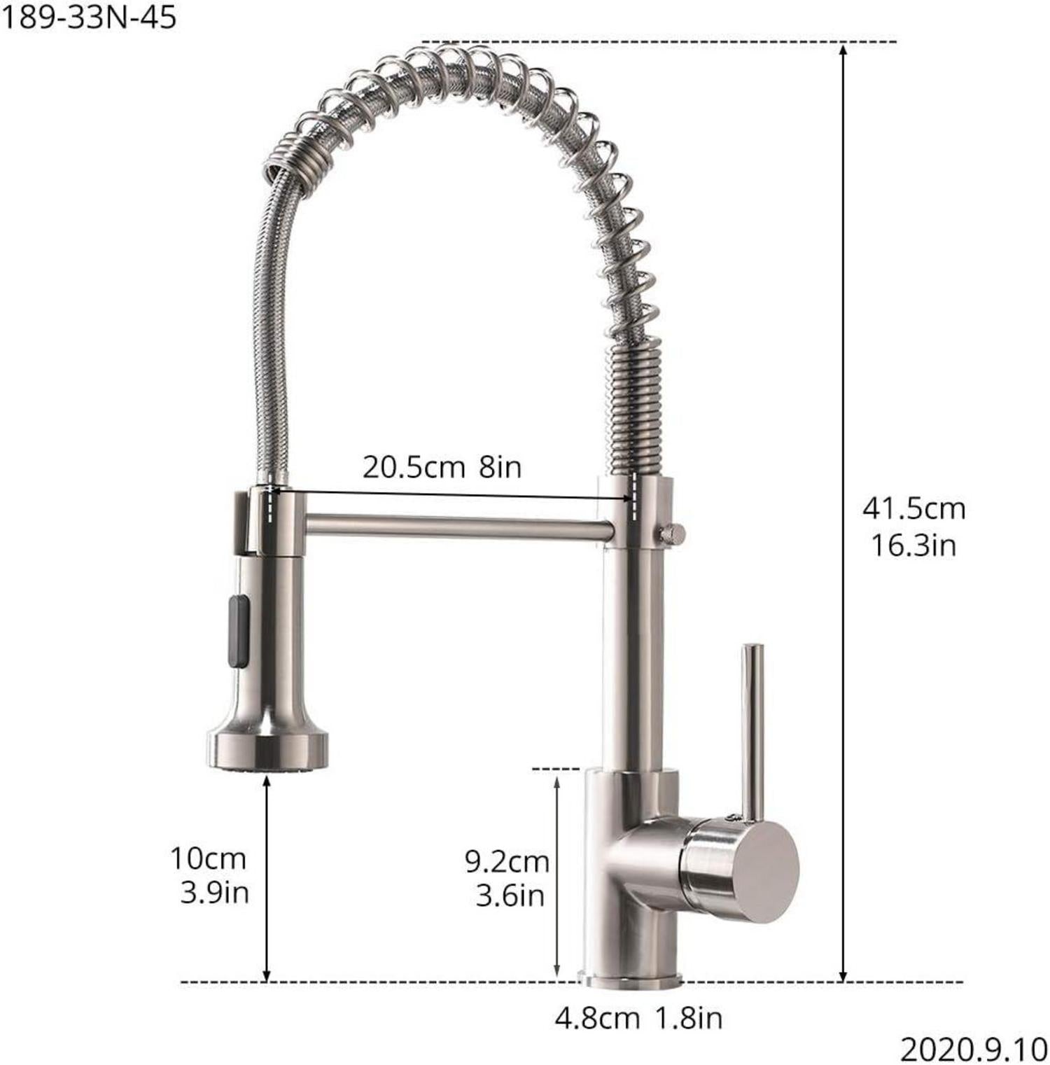 Timaco Einhand-Wasserhahn Küche Küchenarmatur Gebürsteter Nickel Federbrause