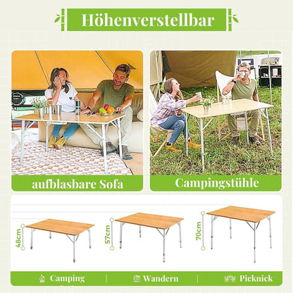 Klapptisch Bambus UV-Schutzbeschichtung höhenverstellbar 100x72 cm