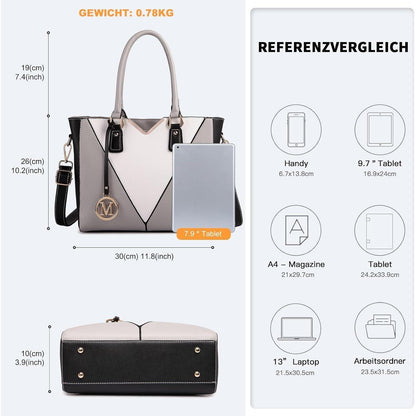 Miss Lulu Handtasche Damen Schultertasche Shopper V-förmiges