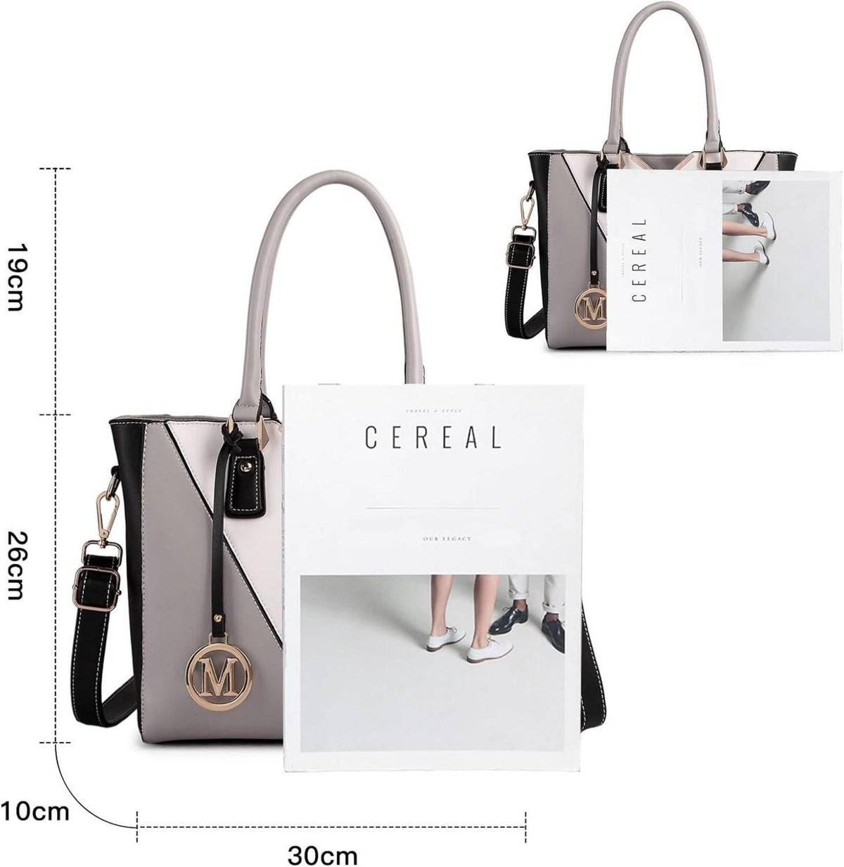 Miss Lulu Damen Handtasche Schultertasche Shopper V-Design Grau