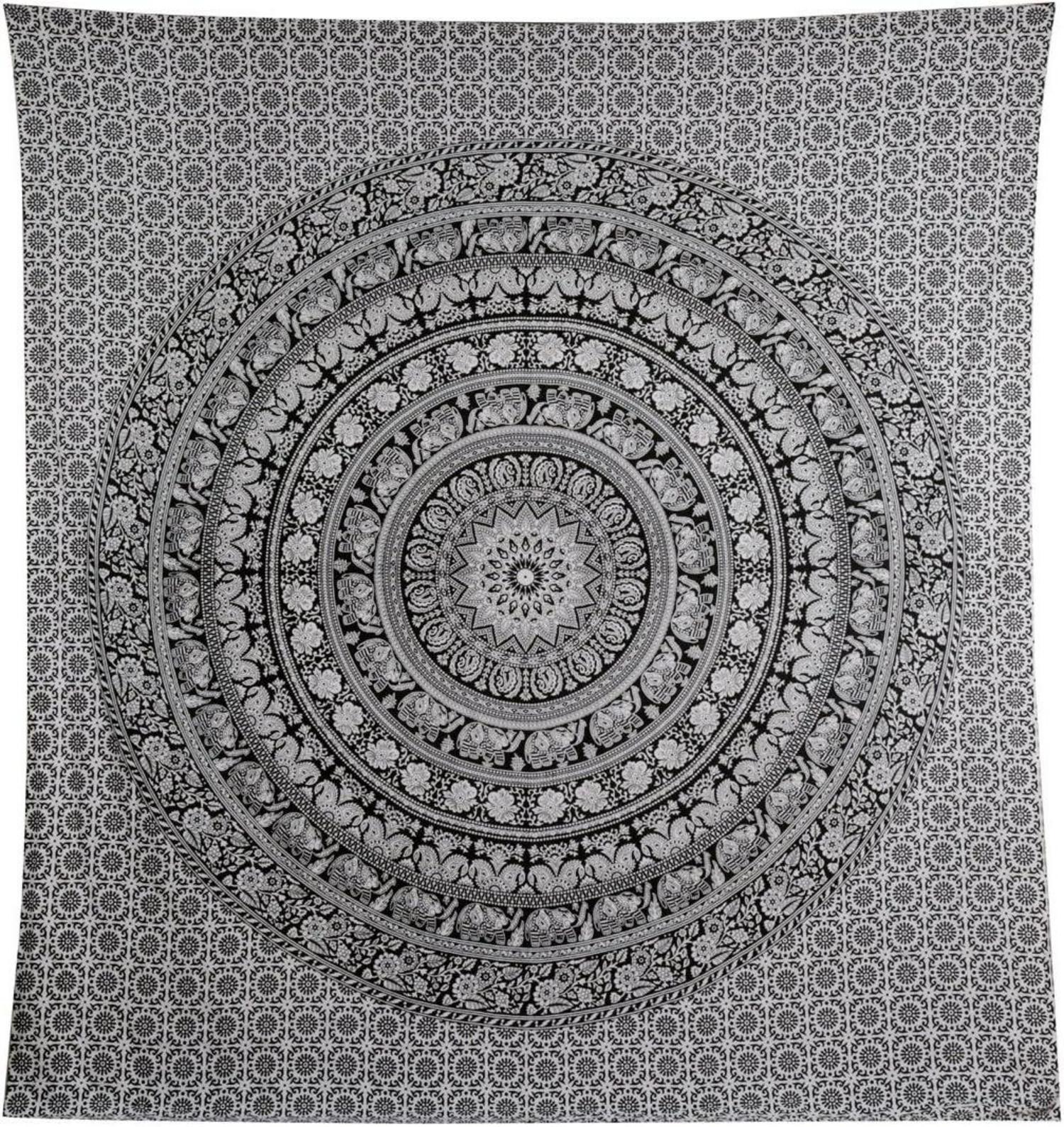 Schwarzer Elefant Mandala Wandteppich Baumwolle 230x213cm