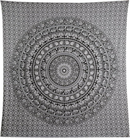 Schwarzer Elefant Mandala Wandteppich Baumwolle 230x213cm