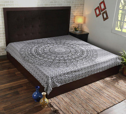 Elefant Mandala Wandteppich Baumwolle Schwarz Weiß 230x213 cm