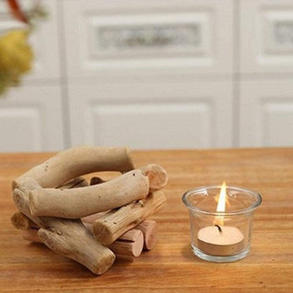Rustikaler Holz Kerzenständer Teelichthalter Vintage Glas Windlicht 1