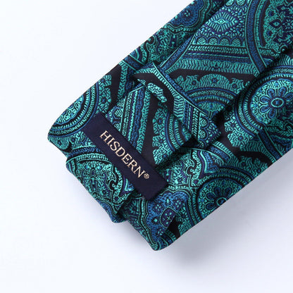 Herren Hochzeit Krawatte Einstecktuch Set Aqua Paisley