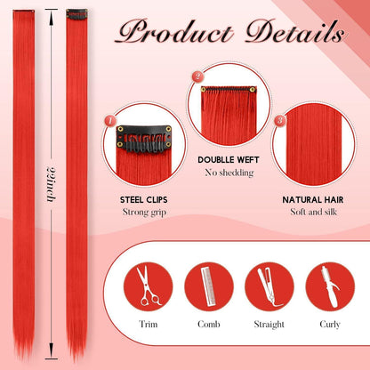 Rote Haarverlängerung Clip-In – 55cm, 10er Set
