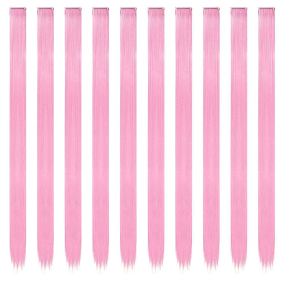 Rosa Haarverlängerung Clip-in - 10 Stück, 55cm Synthetik