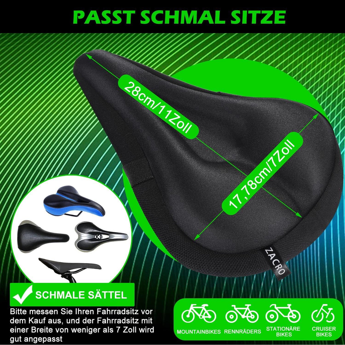 Gel Sattelbezug für Fahrradsitz wasserdicht schwarz 28x19cm Shockproof Comfort