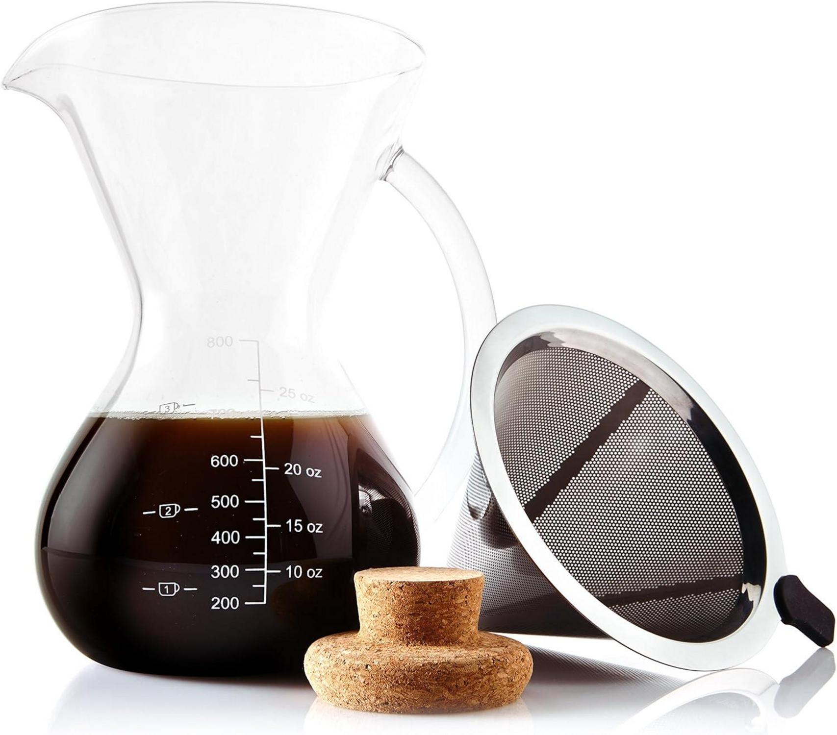 Pour Over Kaffeebereiter mit Glaskaraffe und Edelstahl-Filter