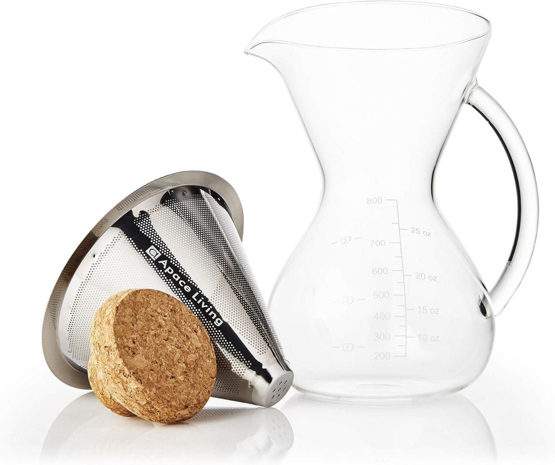 Pour Over Kaffeebereiter mit Glaskaraffe und Edelstahl-Filter
