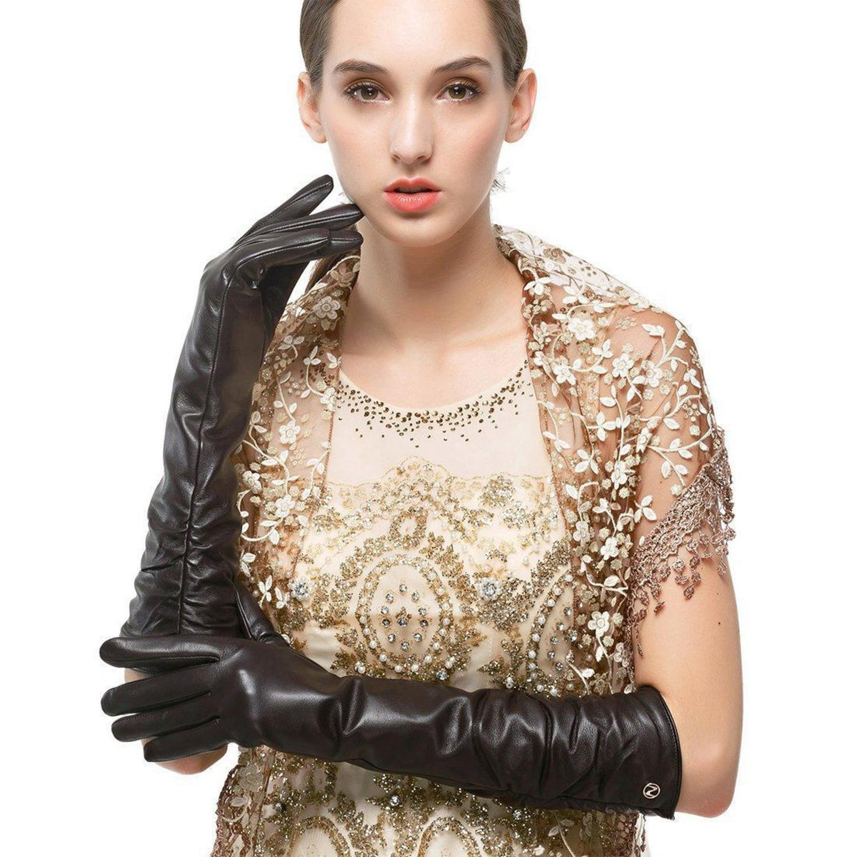 Damen Lederhandschuhe Touchscreen Dunkelbraun XXL