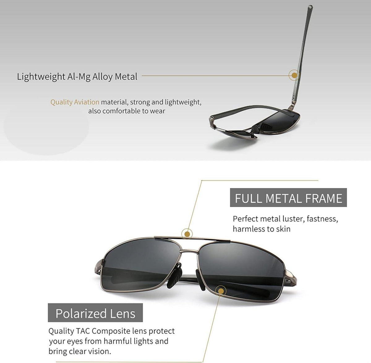 Polarisierte Sonnenbrille UV400 Schutz Rechteckig Herren CAT 3